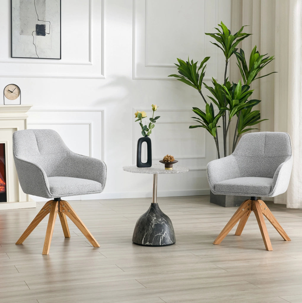 Set di 2 sedie da pranzo girevoli a 360° in stoffa e legno grigio