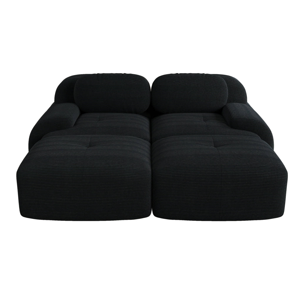 Divano angolare modulare in velluto a coste nero 208x178x70 cm senza struttura