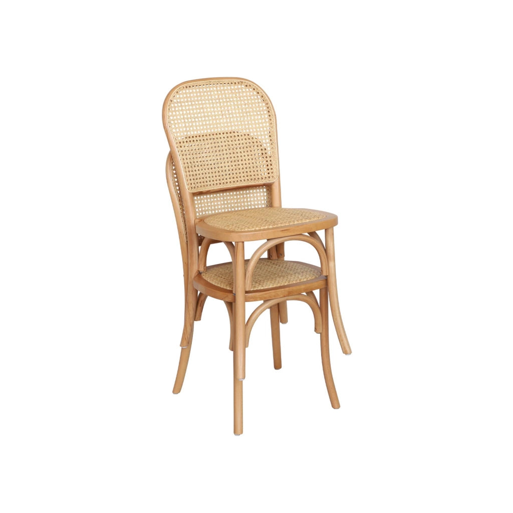 Set di 2 sedie vintage in legno e rattan, marrone naturale