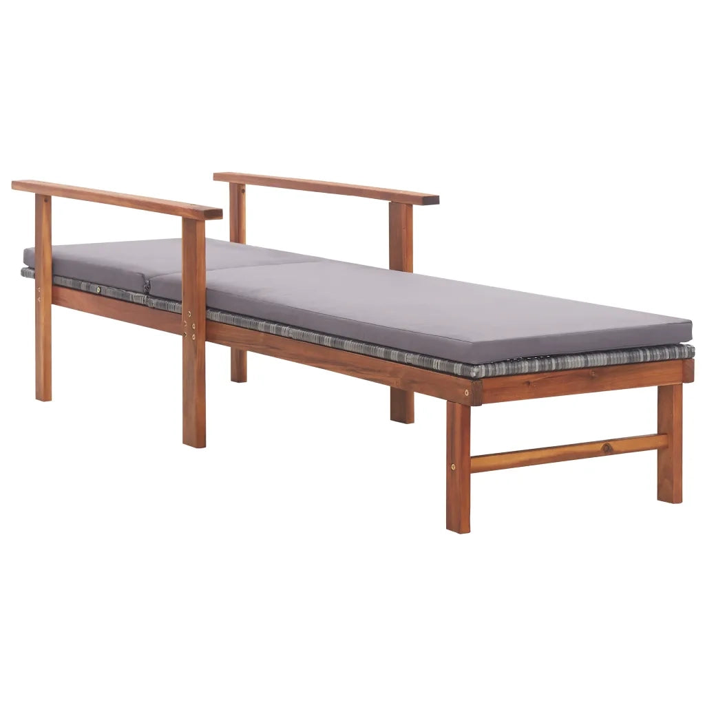 Sdraio con Cuscino Polyrattan e Legno Massello di Acacia Grigia 48705