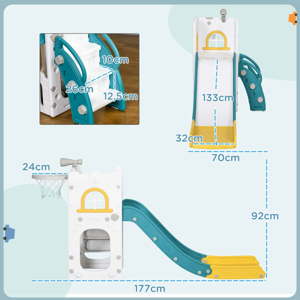 Letto a soppalco per bambini con scivolo e cestino da basket ¨C zephmum ¨C 70x177x92 cm giallo