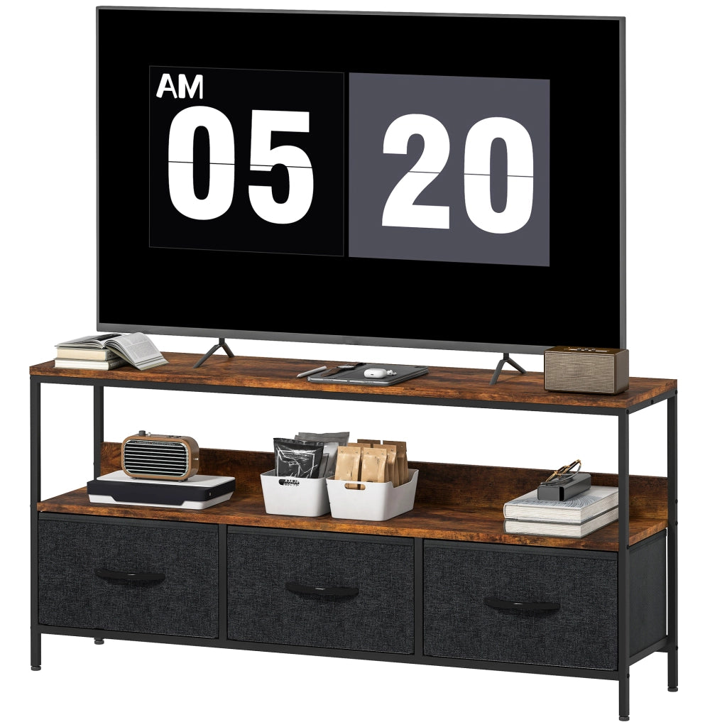 Mobile TV con 3 cassetti ¨C Xylo ¨C Legno marrone rustico e acciaio nero 120x29x56 cm