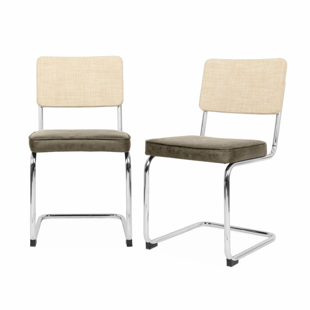 Set di 2 sedie a sbalzo, tessuto e rattan, talpa