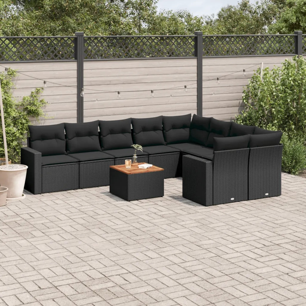 Set Divani da Giardino 10pz con Cuscini in Polyrattan Nero 3256608