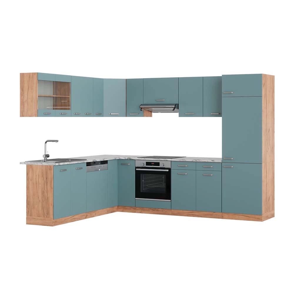 Vicco Cucina angolare completa Rovere blu-grigio/oro 227 x 287 cm , PL Marmo