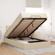 Pouf Letto con Materasso e LED Crema 120x190cm in Tessuto