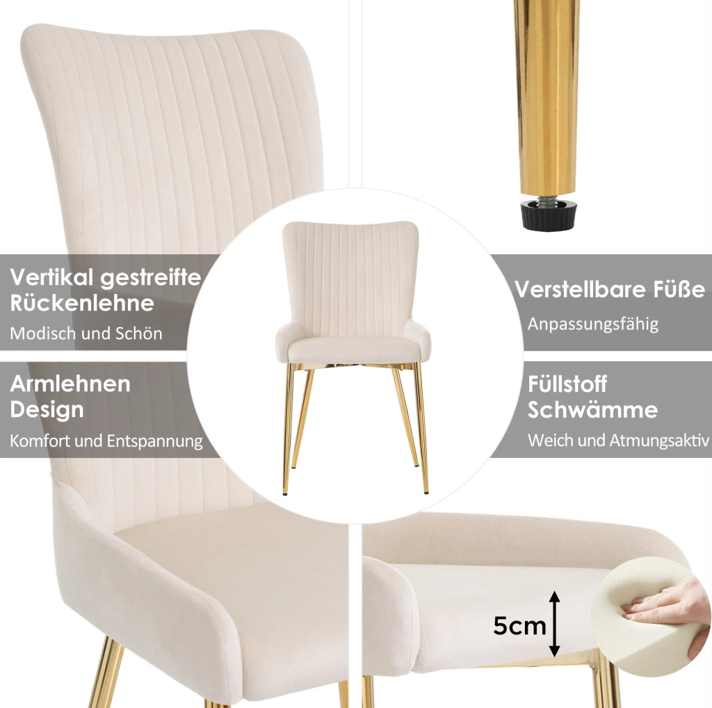 Set di 4 sedie da pranzo in velluto beige con gambe oro