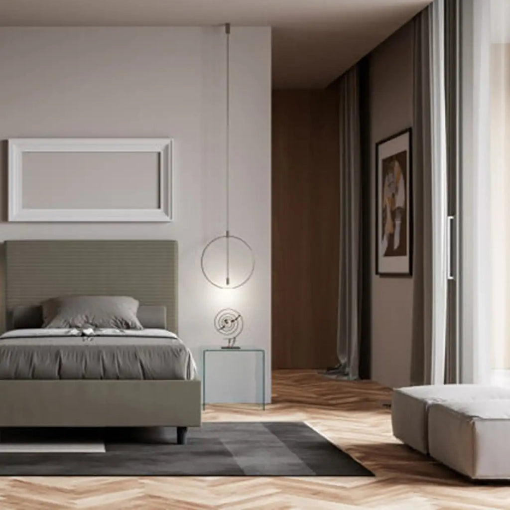 Letto matrimoniale francese con rete imbottito 140x190 similpelle cappuccino Focus