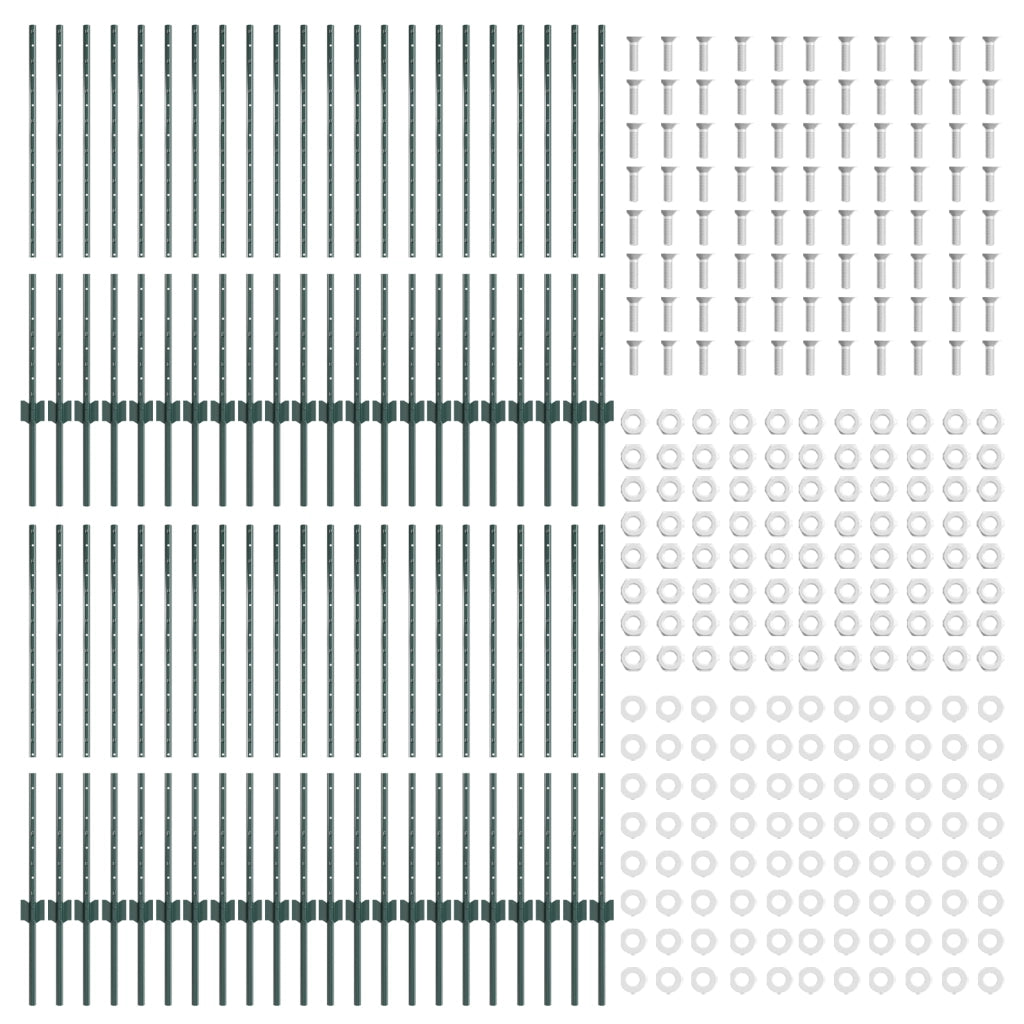 Pali per Recinzione 44 pcs U-Channel Verde 140 cm Acciaio