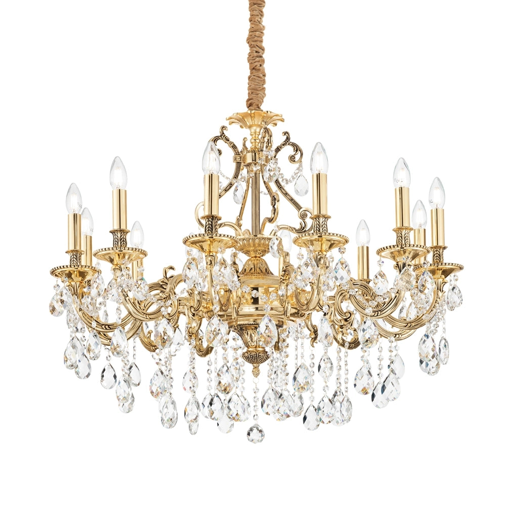 Lampadario Classico Gioconda Metallo-Cristallo Oro 12 Luci E14
