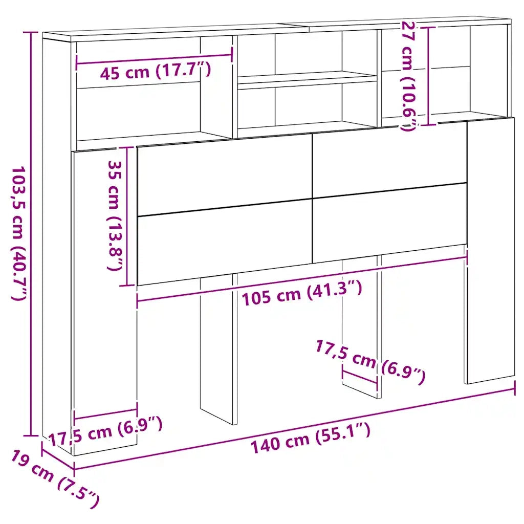 Mobiletto con Testiera | Testata in rovere artigianale 140x19x103,5 cm