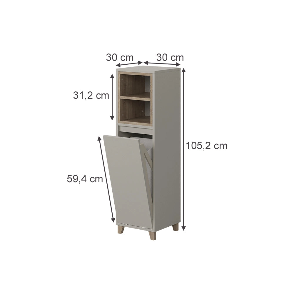 Vicco mobiletto bagno Greige/Rovere 30 x 105.2 cm con cesto portabiancheria pieghevole