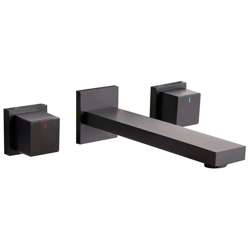 Rubinetto Miscelatore per lavabo a parete in ottone nero 3 fori per rubinetti doppia leva