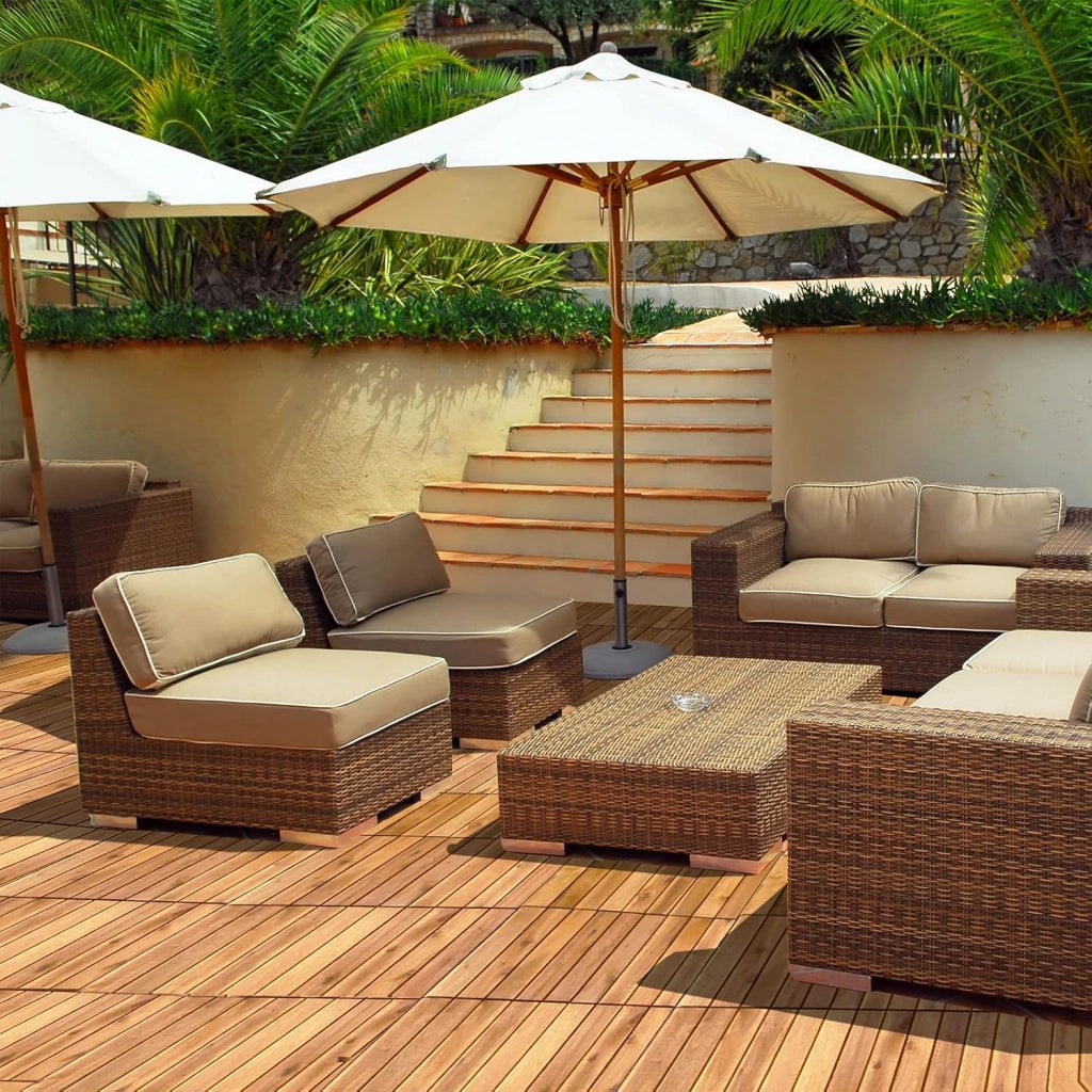 Pavimento Esterno in Legno di Acacia, 27 Piastrelle 30 x 30 cm, Senza Attrezzi, Superficie 2,43 ㎡, Mattonelle in legno per Interno Esterno Balcone Soggiorno (Stile 2)