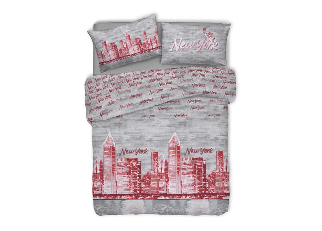 Copripiumino Linea Pensieri Delicati In 100% Cotone Dis. New York Colore Rosso - Matrimoniale - Rosso