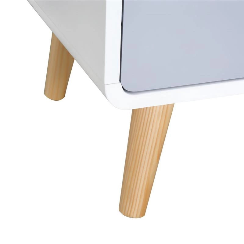 COMODINO CON CASSETTO IN LEGNO DI PINO 40X38X58 CM BIANCO E GRIGIO