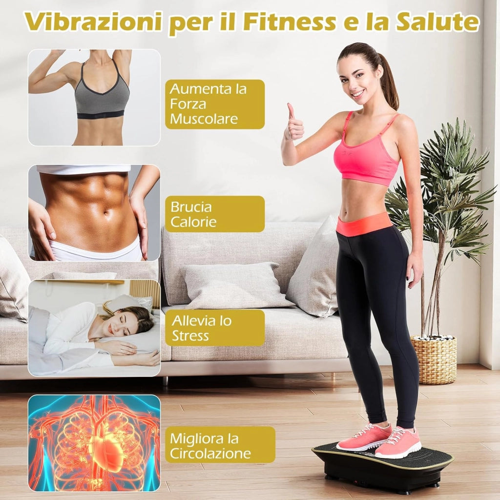 Pedana Vibrante Dimagrante, Piastra Vibrante con 10 Livelli di Vibrazione e Timer, Schermo, Telecomando, Superficie Antiscivolo e 4 Ventose, Allenamento Modellamento Muscolare