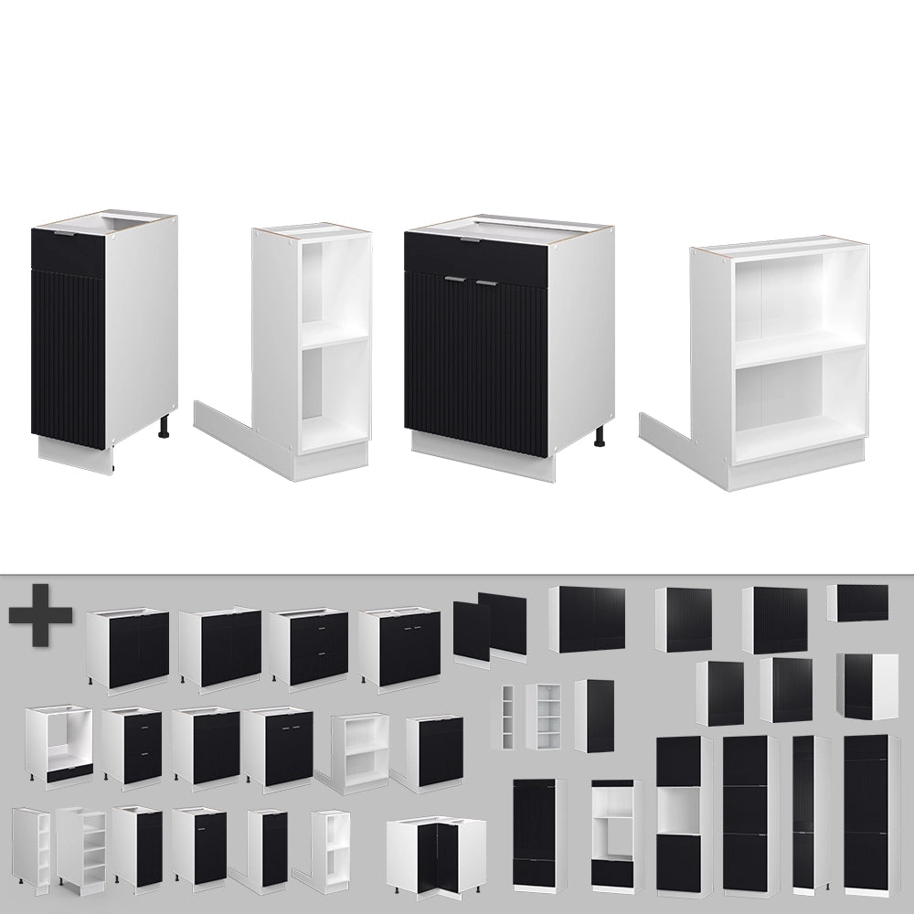 Isola cucina Fame-Line Nero rigato/Bianco 90 cm con cassetto, senza piano di lavoro Vicco