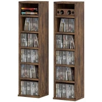 Set 2 Librerie Scaffale porta CD a 6 Ripiani ad Altezza Regolabile, in Legno, 21x19.2x88.3 cm, Marrone