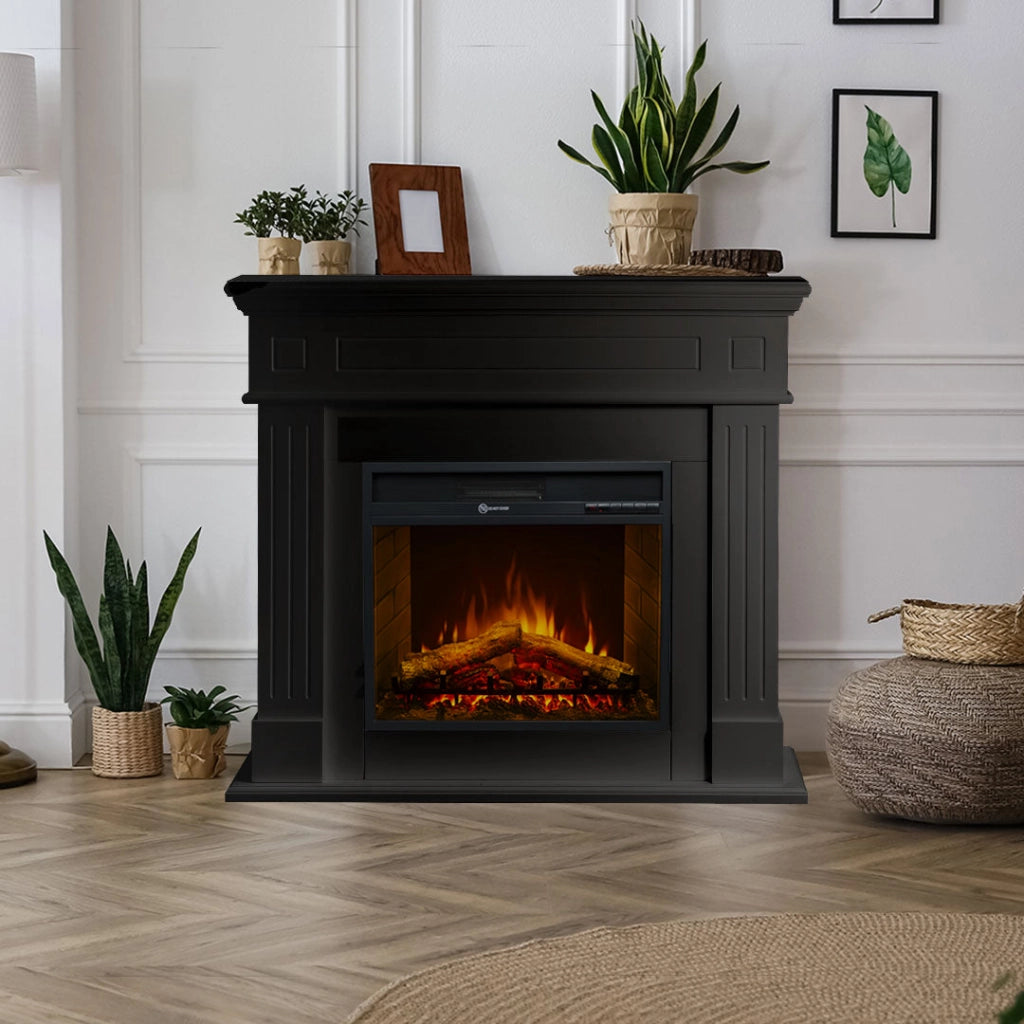 Camino Elettrico da Terra 110x36x100 cm Cambridge In Legno Nero
