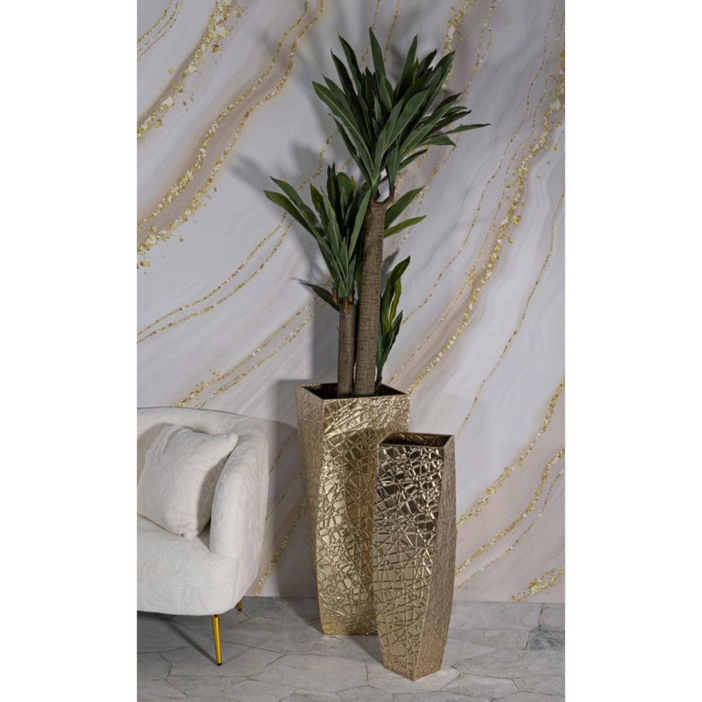 Set di 2 Vasi Decorativi VKH389, Oro, Metallo, 34x34x90 cm