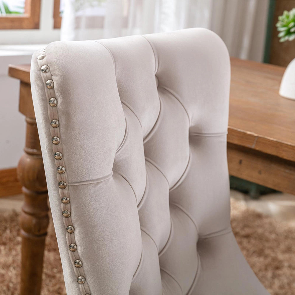 Set 2 sedie Nikki - Xylo - velluto beige gambe legno capitonné