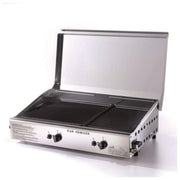 Ompagrill 8006339417146 Plancha Double Piastra di Cottura a Gas Doppia Griglia in Ghisa e Acciaio Inox 2 Bruciatori 6 kW colore Inox satinato