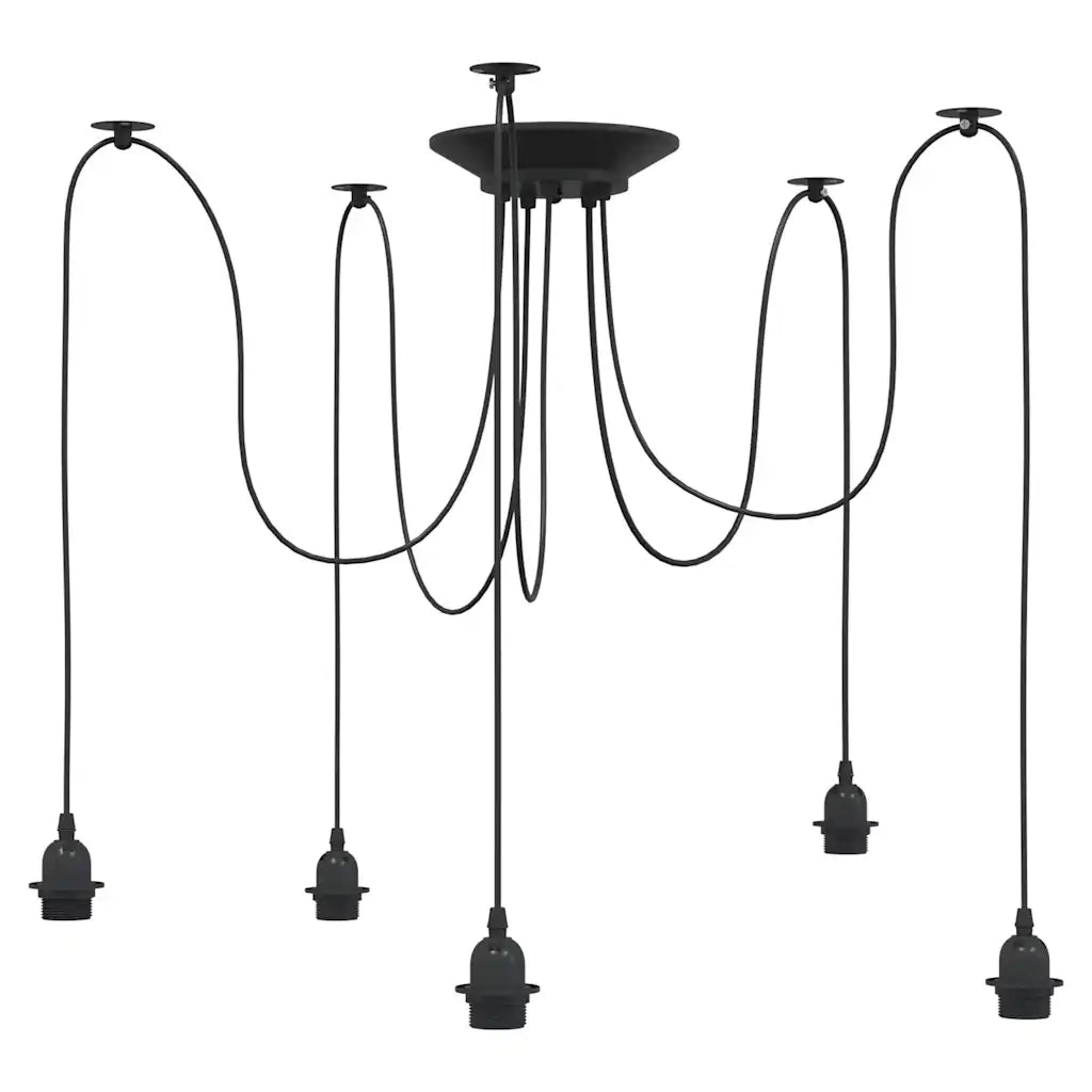 Lampada a Sospensione con 5 Portalampada E27 in Metallo Nero CFW3939712