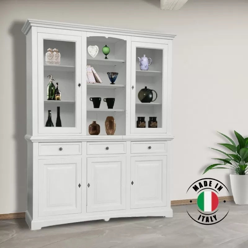 Cristalleria in legno 3 ante shabby bianco 170x46x215 - Mobili 2G