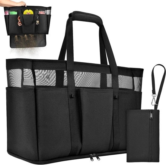 Tas da bagno extra grande per donna - impermeabile e resistente al sabbia - con chiusura a zip e compartimento umido - per vacanze con la famiglia - borsa da spalla per viaggi e palestra