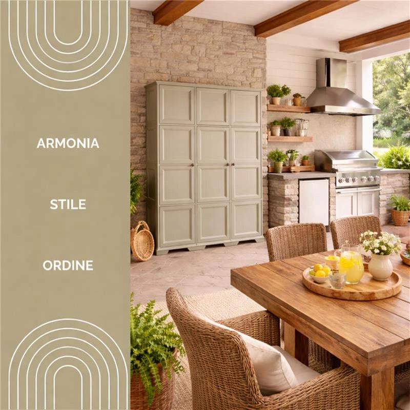 ARMADIO 3 ANTE TAUPE 118X43X164 CM CON PUNTALI E VANO PORTASCOPA – MOBILE ALTO ORGANIZZAZIONE CASA PER INGRESSO E LAVANDERIA