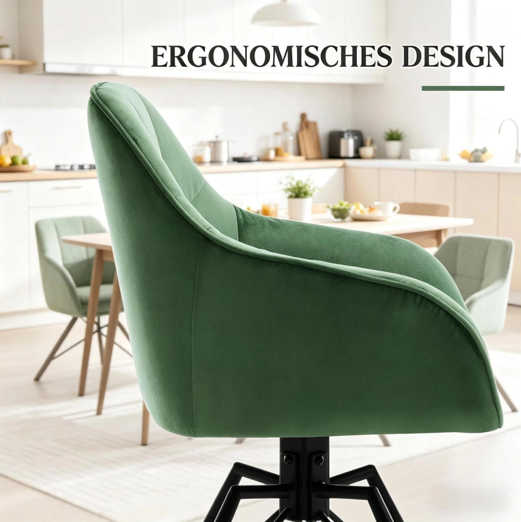 Set di 2 sedie da pranzo girevoli in velluto verde scuro
