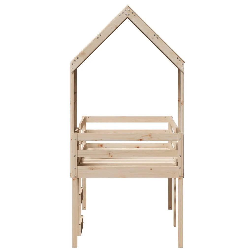 Letto a Soppalco con Tetto 80x200 cm in Legno di Pino