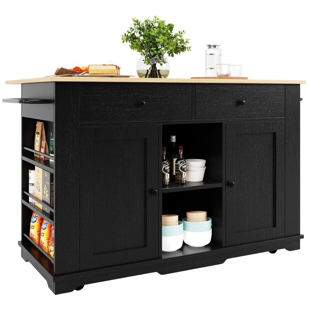 Isola cucina con presa di corrente - Zephmum - Piano in legno, nero