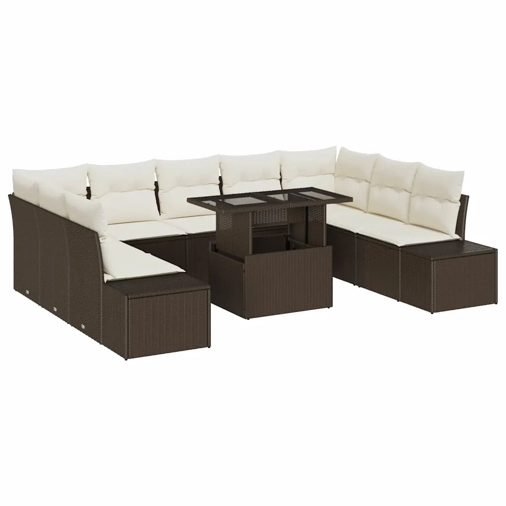 Set Divano da Giardino 10 pcs Marrone Poly Rattan