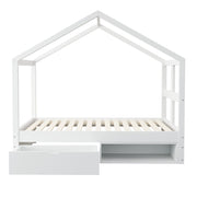 Letto singolo 90×190 cm con cassetto; mobile porta scarpe e LED multicolore; legno; bianco; senza materasso