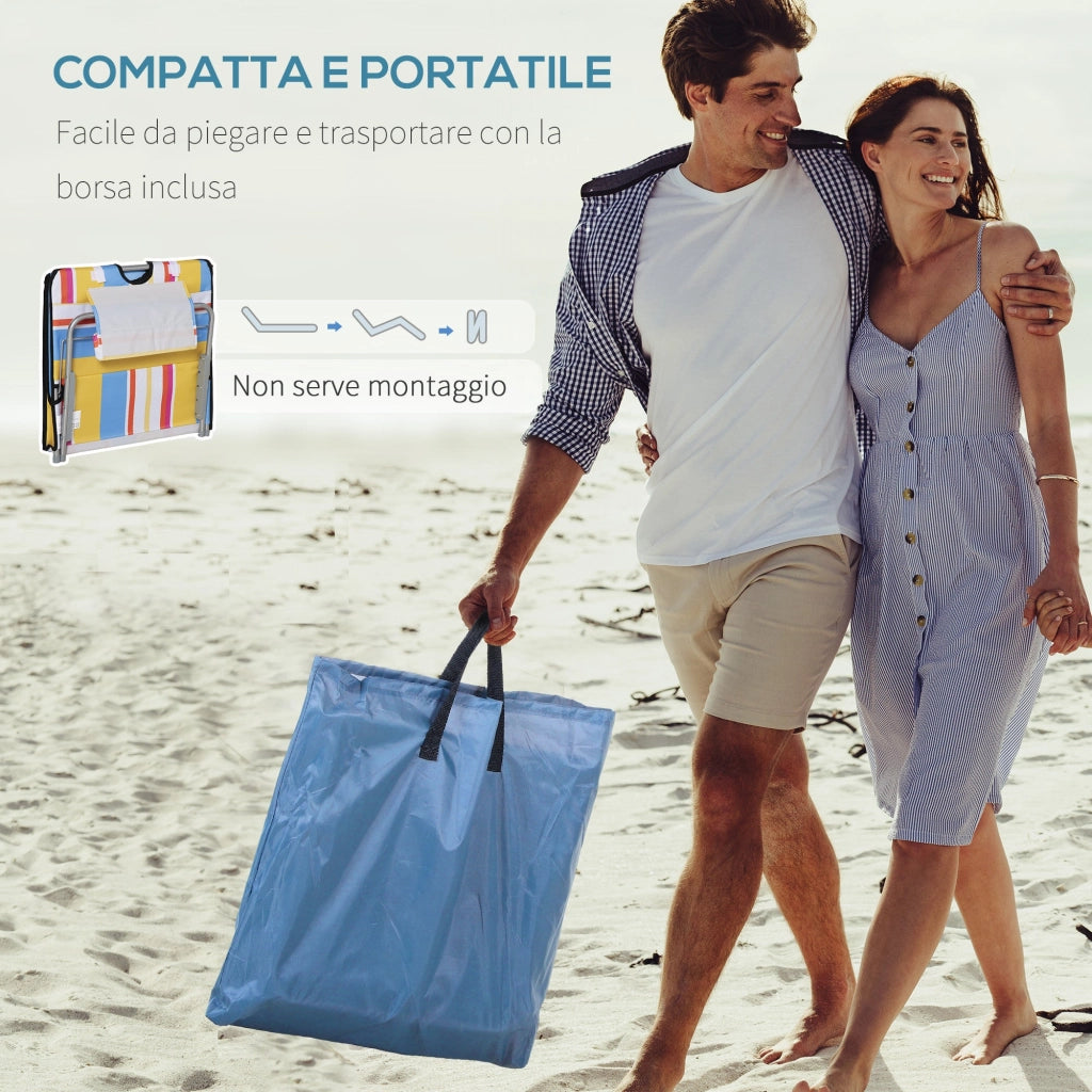 Set 2 Sdraio da Spiaggia 53x124x35-45 cm con Schienale Regolabile e Poggiatesta Multicolore