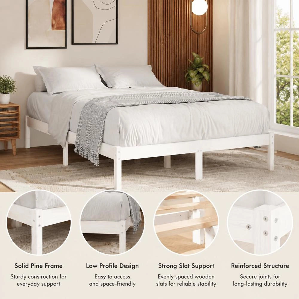 Solid Wood Bed, White Pine Wood, 140x190 Cm