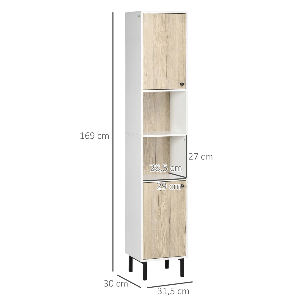 Colonna Bagno con Ante e Ripiani ¨C Zephmum ¨C Bianco e Rovere 31,5x30x169 cm