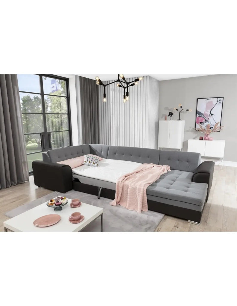 Panoramico divano letto CALDERO 5 posti blu navy e grigio – angolo destro