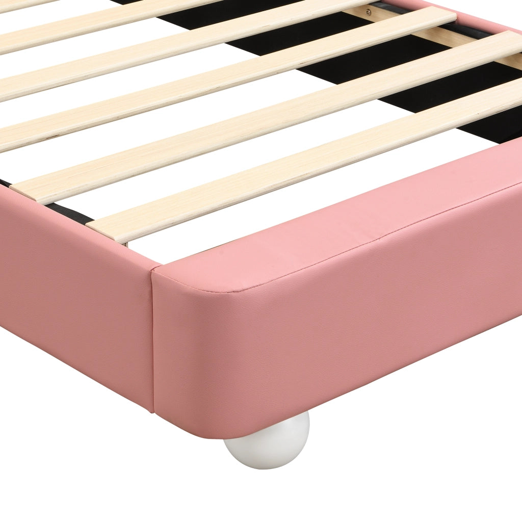 DESMIU Letto bambino 90 × 200 cm con LED, testiera a coniglio, senza materasso, in PU, rosa