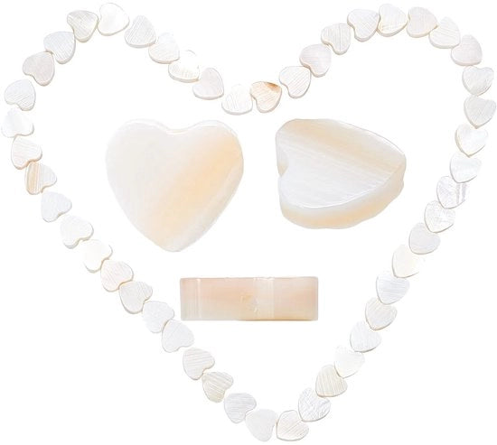 Polished Heart Beads - Ideali per Creare Gioielli - Bianco - Conchiglie Naturali - Adatto per Progetti DIY - 1 Scatola con 44 Pezzi