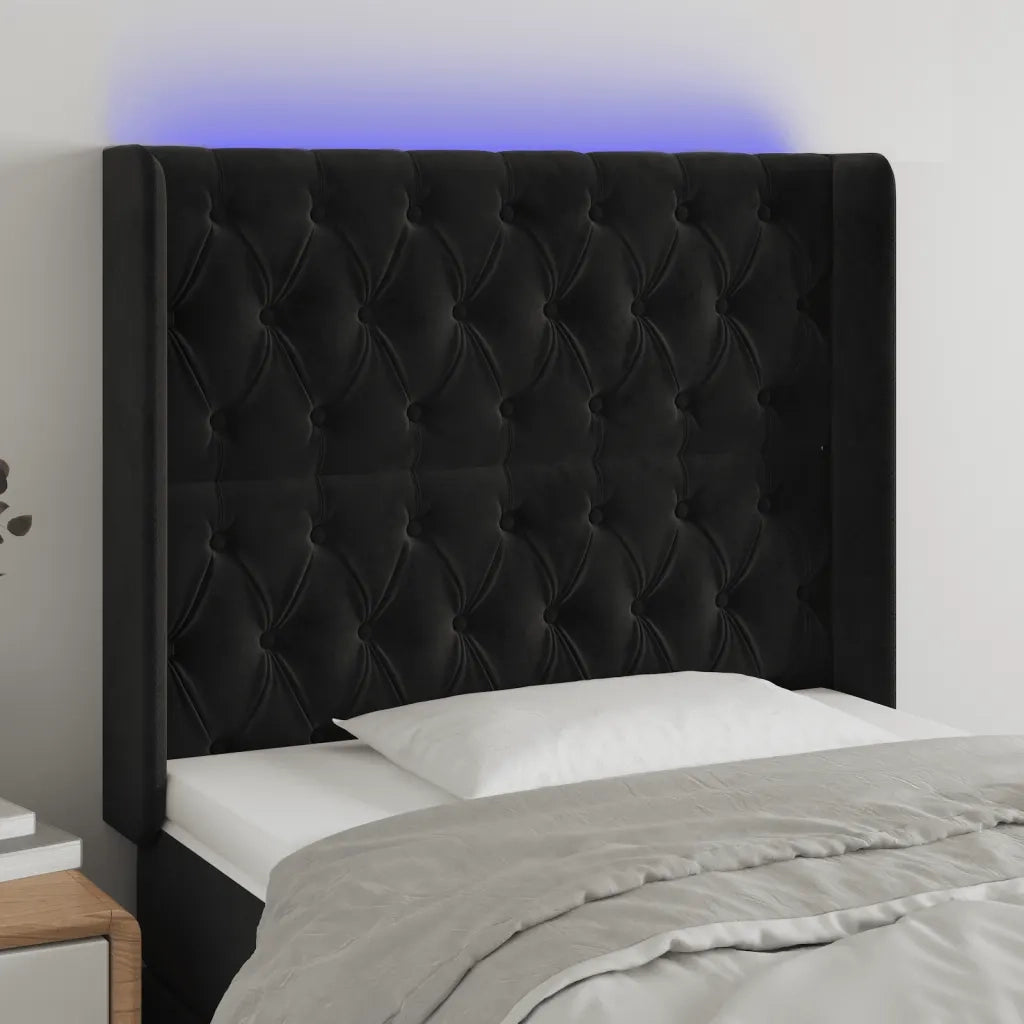 Testiera a LED Nera 103x16x118/128 cm in Velluto 3124428
