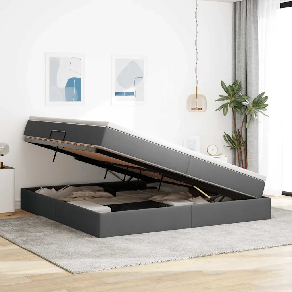 Letto con contenitore e materasso Grigio scuro 200 x 200 cm