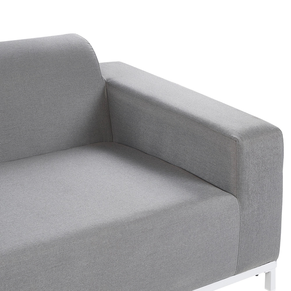 Divano da giardino Rivestimento in tessuto grigio Gambe in alluminio bianco Mobili da esterno per interni Resistente alle intemperie