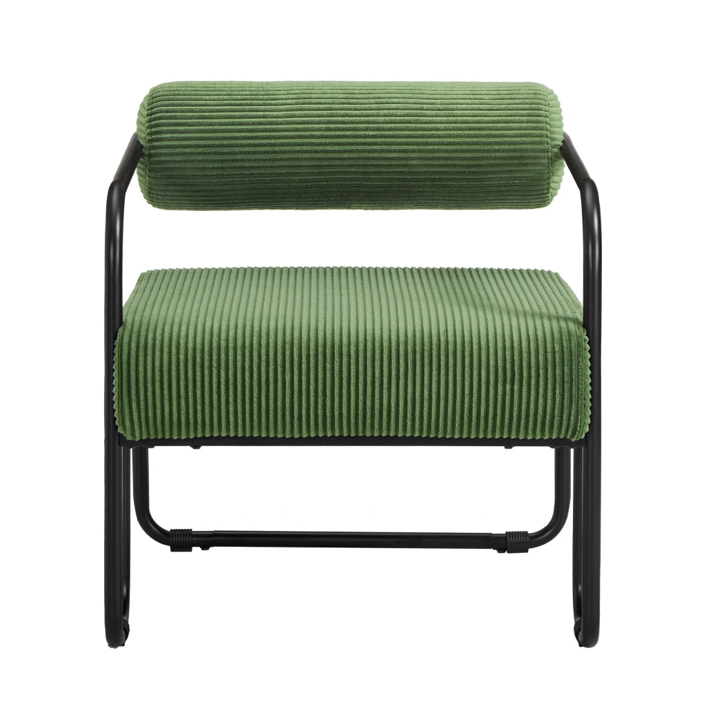 Poltrona lounge in corduroy con struttura in metallo e schienale cilindrico verde