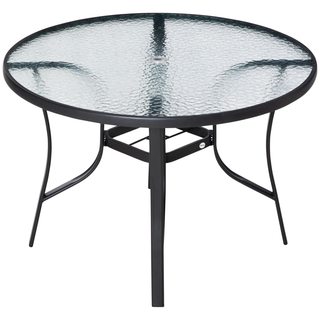 EasyComfort Tavolo da Giardino Rotondo con Foro per Ombrellone in Acciaio e Vetro, Ф106.5x71cm, Nero