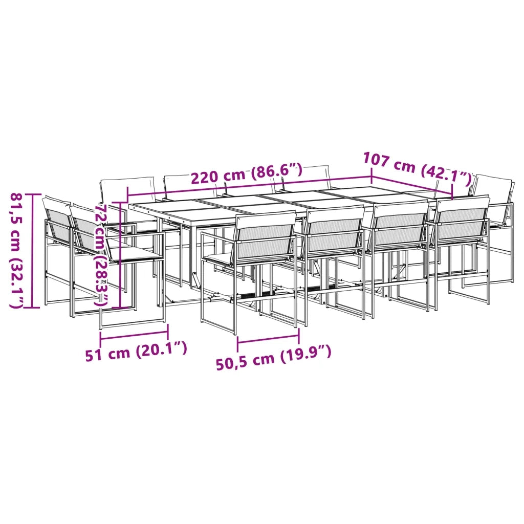 Set da Pranzo da Giardino 13 pz con Cuscini Bianco in Textilene 3295095