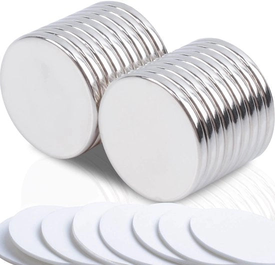 Magnetici 20x2mm Forti, 18 Stuks Magnetici Neodymium per Tavolo Magnetico, Frigorifero, Magnetici Forti, Magnetici Ronde, Piccoli, Piani, Magnetici Adesivi