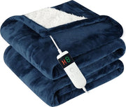 Deken elettrico - 10 livelli di riscaldamento - 8 ore di spegnimento automatico - deken sherpa comoda e soffice - blu Twin